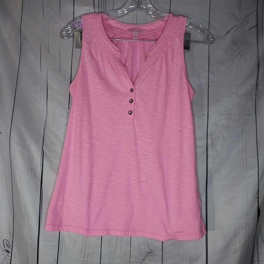 Lilly Pultizer Essie Pink Preppy Casual Tank Top With Gold Buttons Size XS